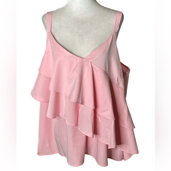 Eloquii Ruffled Layered Asymmetrical Tank Top Pink Plus size 16 - Picture 3 of 12